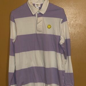 H&MxSmile Purple and White Striped rugby Shirt small